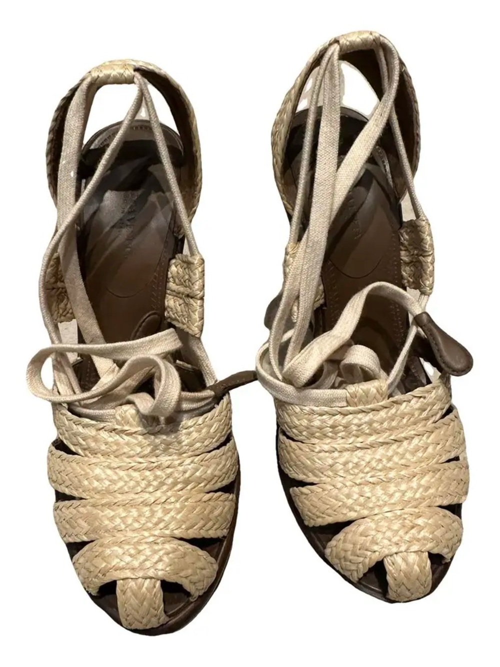 Bitters Veneta Woven Espadrille Lace-Up Sandals - Natural size 40.5